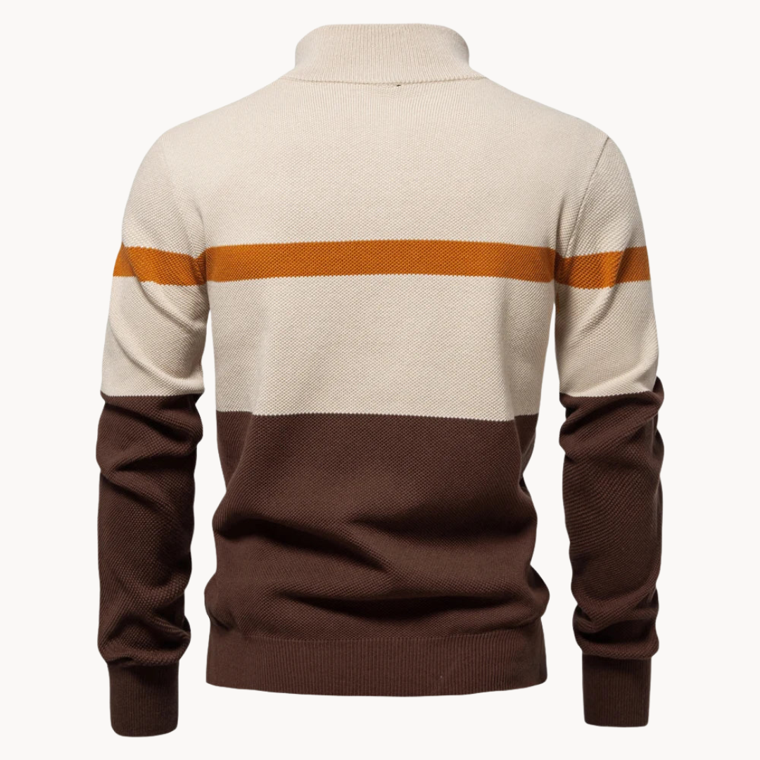 Men’s Quarter-Zip Jumper with Modern Color Block Design