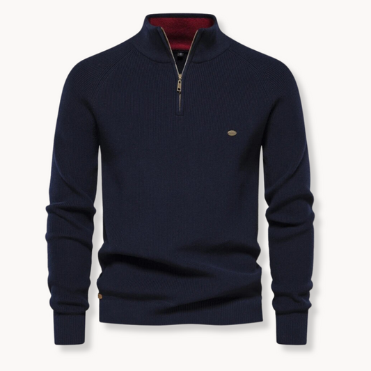 Men’s Half-Zip Knitted Jumper with Stand Collar and Slim Fit