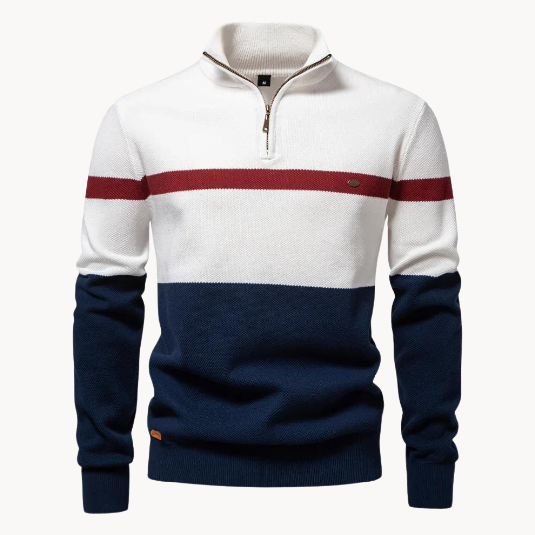 Men’s Quarter-Zip Jumper with Modern Color Block Design