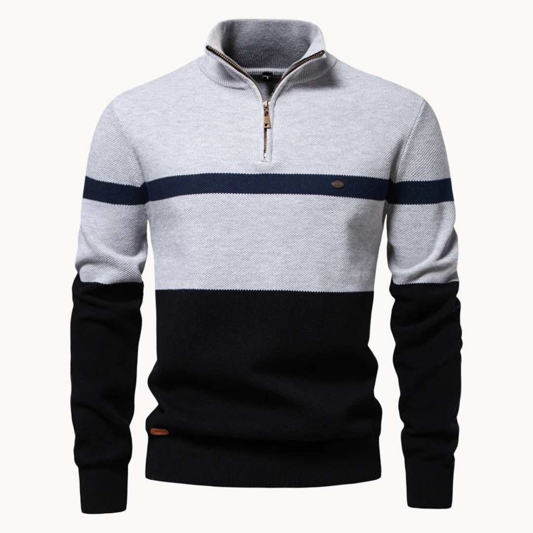 Men’s Quarter-Zip Jumper with Modern Color Block Design