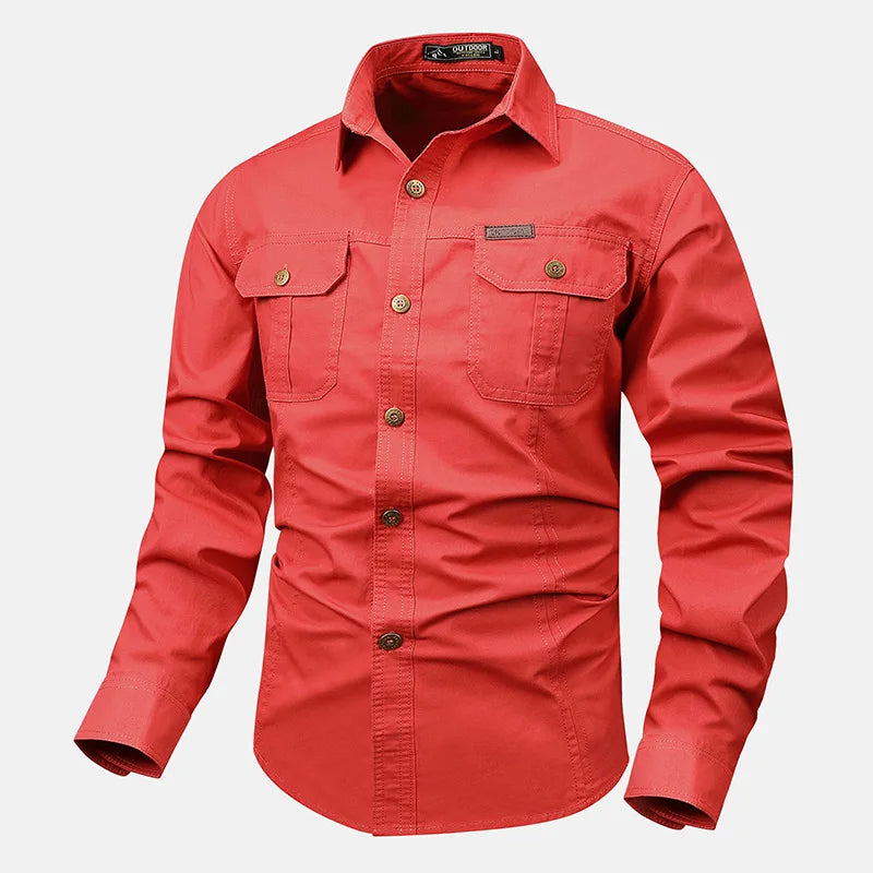 Men's Long-Sleeve Button-Front Shirt with Classic Collar Style