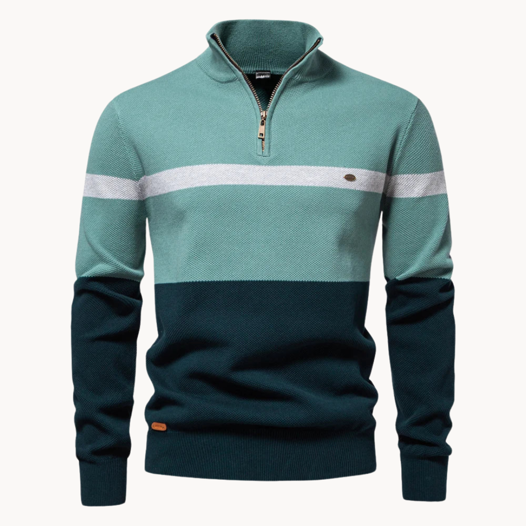 Men’s Quarter-Zip Jumper with Modern Color Block Design