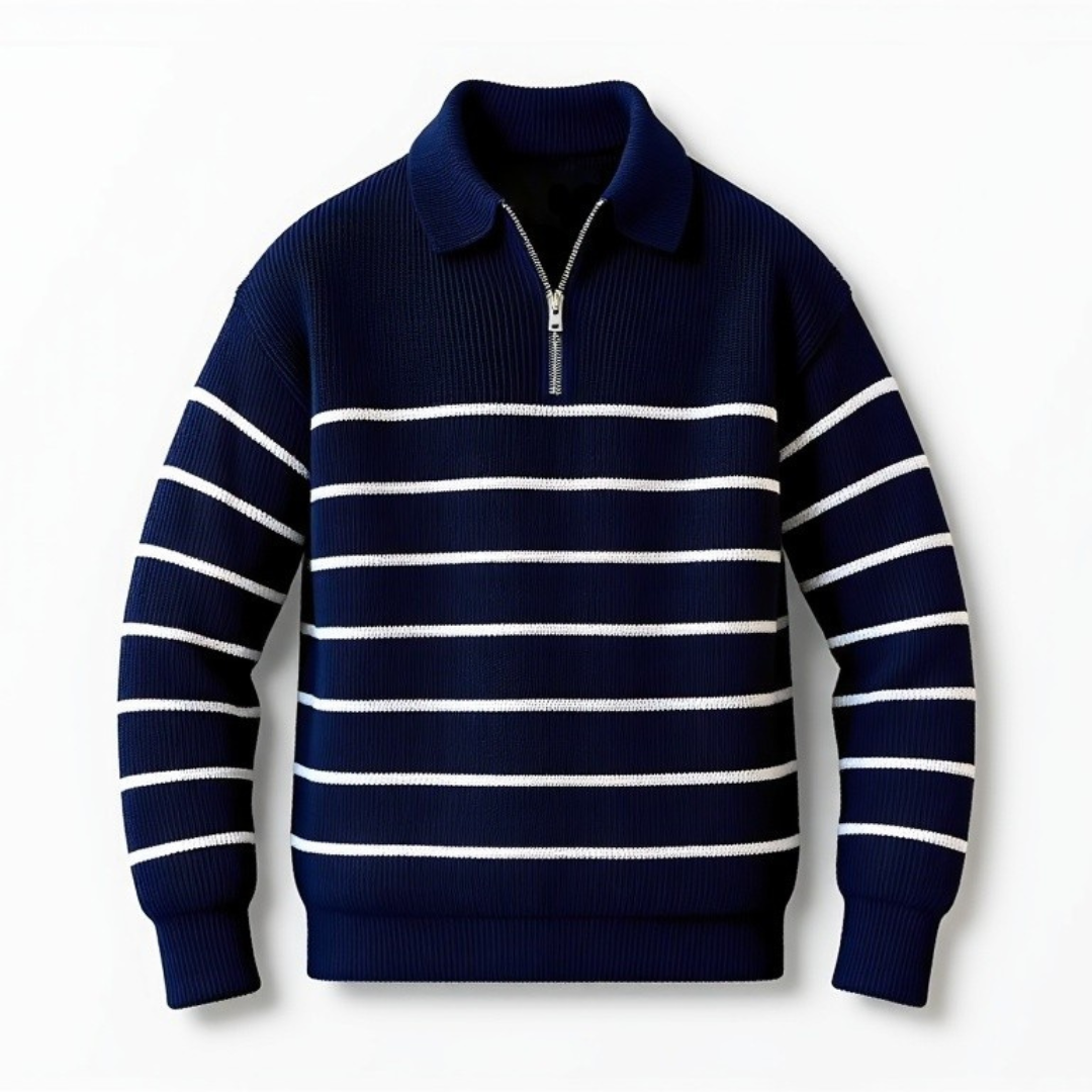 Men’s Striped Half-Zip Jumper with Classic Nautical-Inspired Design