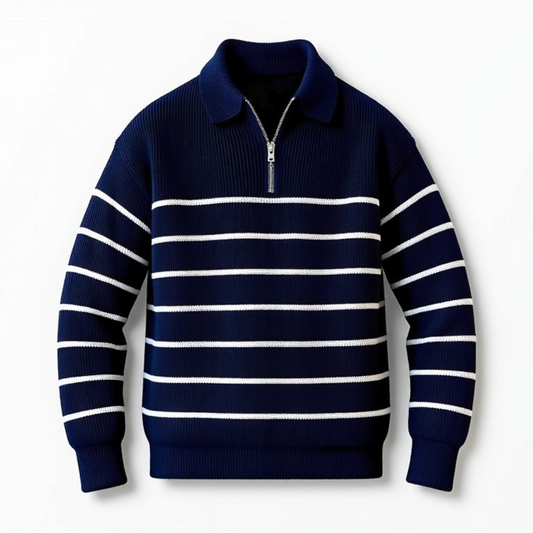 Men’s Striped Half-Zip Jumper with Classic Nautical-Inspired Design