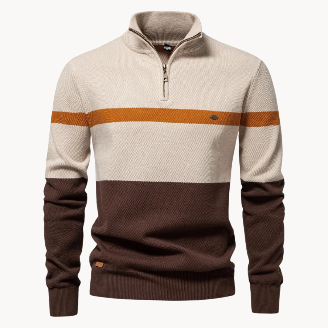 Men’s Quarter-Zip Jumper with Modern Color Block Design