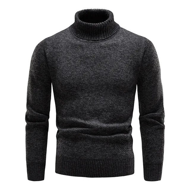 Men’s Turtleneck Jumper with Classic Ribbed Collar and Slim Fit
